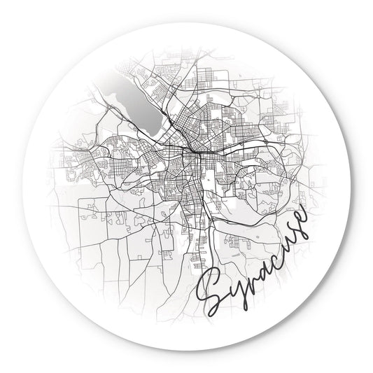 Minimalistic B&W New York Syracuse Faded Circle Map | Wood Sign | Eaches | Min 1
