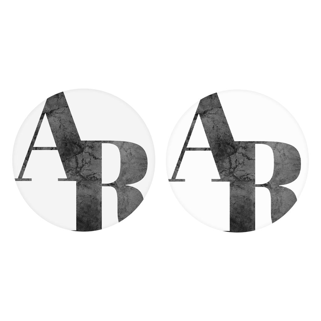 B&W Minimalist Arkansas White Initials | Absorbent Car Coasters | Set of 2 | Min 4