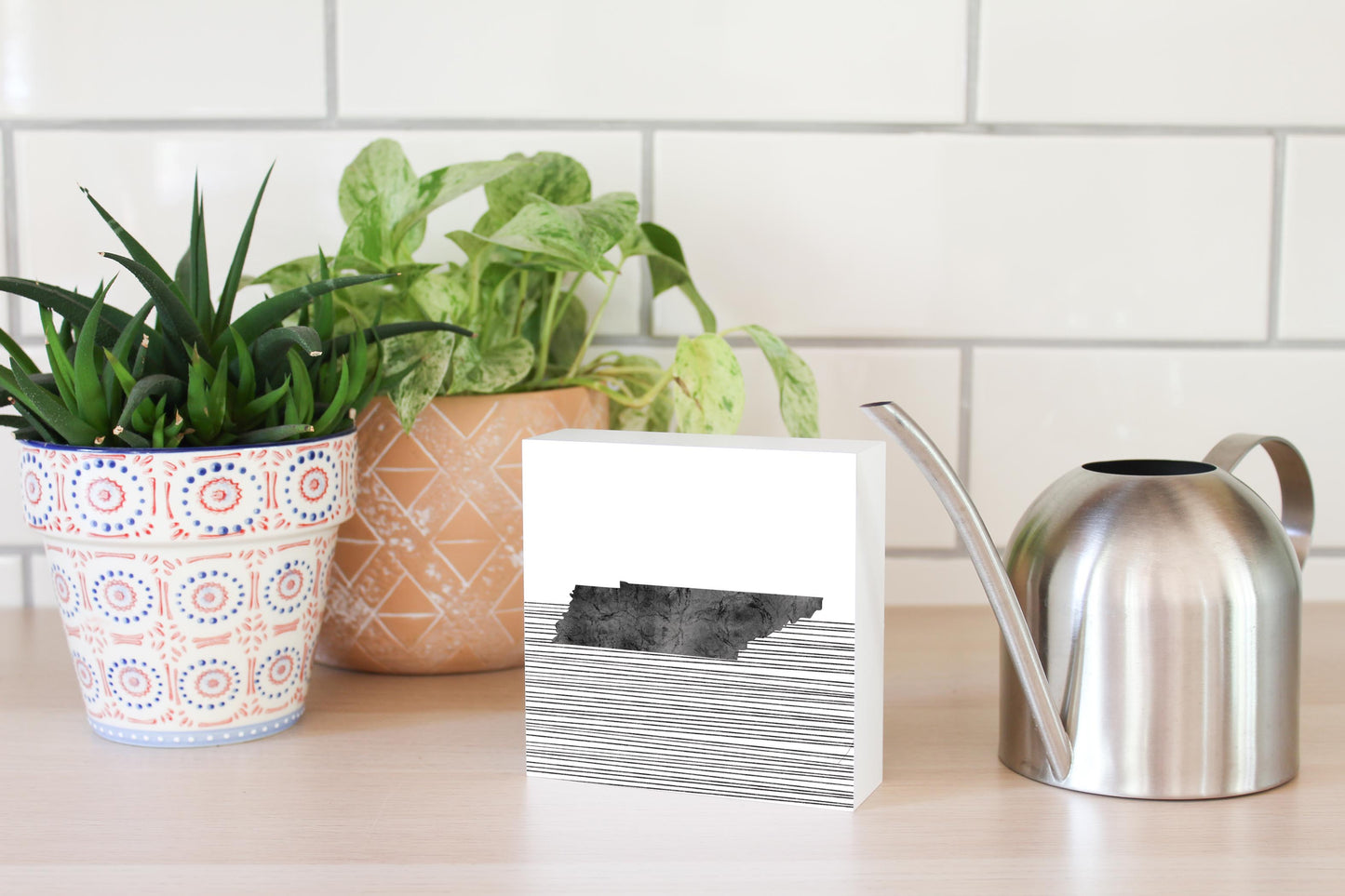 Minimalist B&W Tennessee State With Straight Lines | Wood Block | Eaches | Min 4