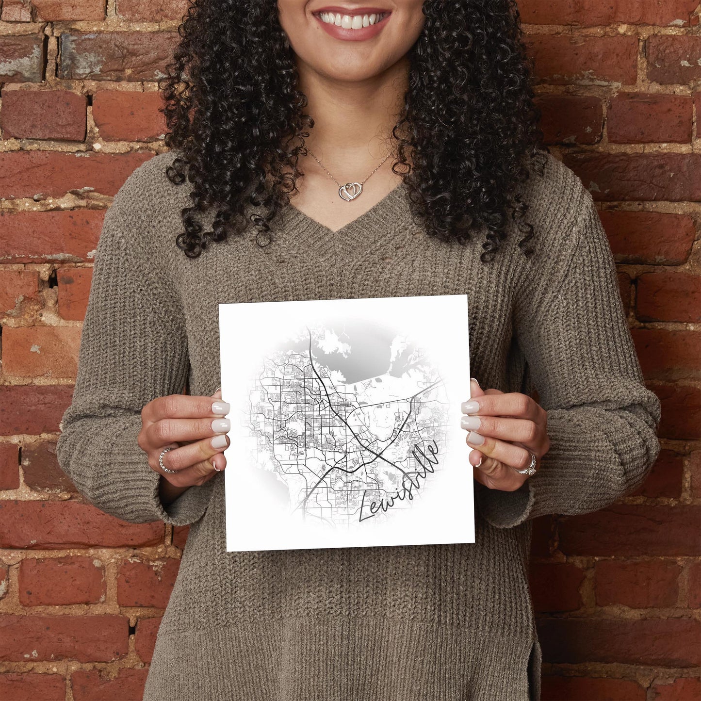 Minimalistic B&W Texas Lewisville Circle Map | Hi-Def Glass Art | Eaches | Min 2