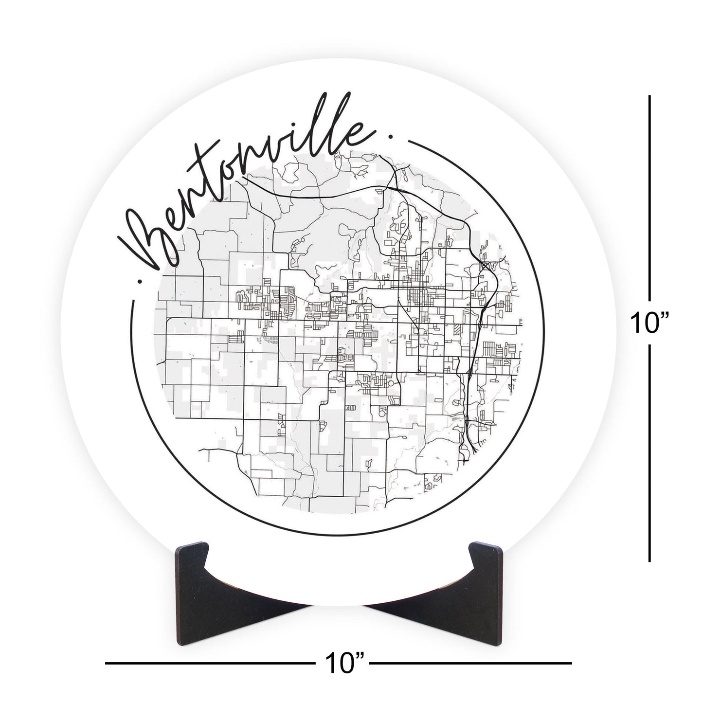 Minimalist B&W Arkansas Bentonville Circle Map | Wood Sign | Eaches | Min 1
