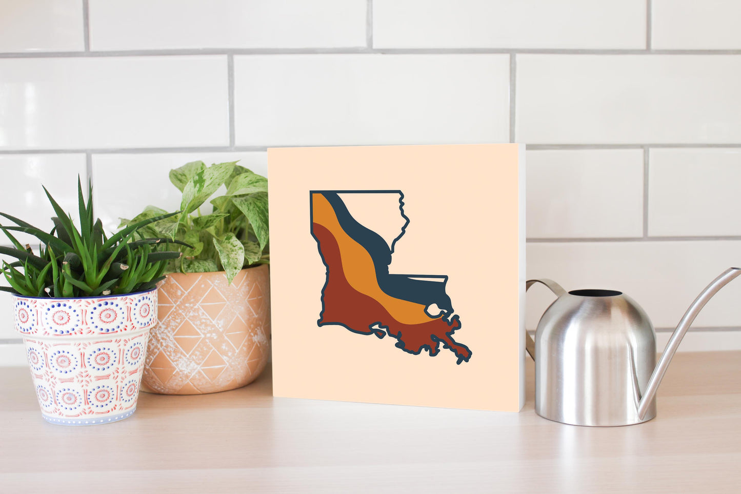 Modern Minimalist Louisiana Retro State Shape | Wood Block | Eaches | Min 2
