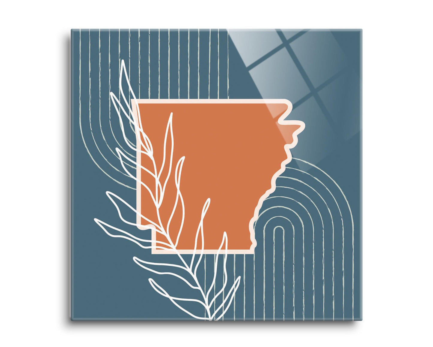 Modern Minimalist Arkansas State Shape With Leaf | Hi-Def Glass Art | Eaches | Min 2
