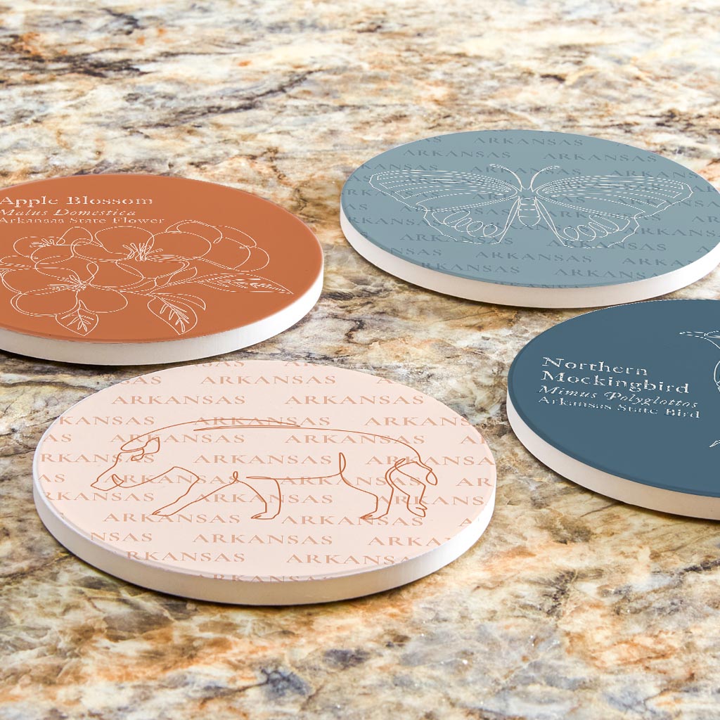 Modern Minimalist Arkansas Animal Line Drawings | Absorbent Coasters | Set of 4 | Min 2