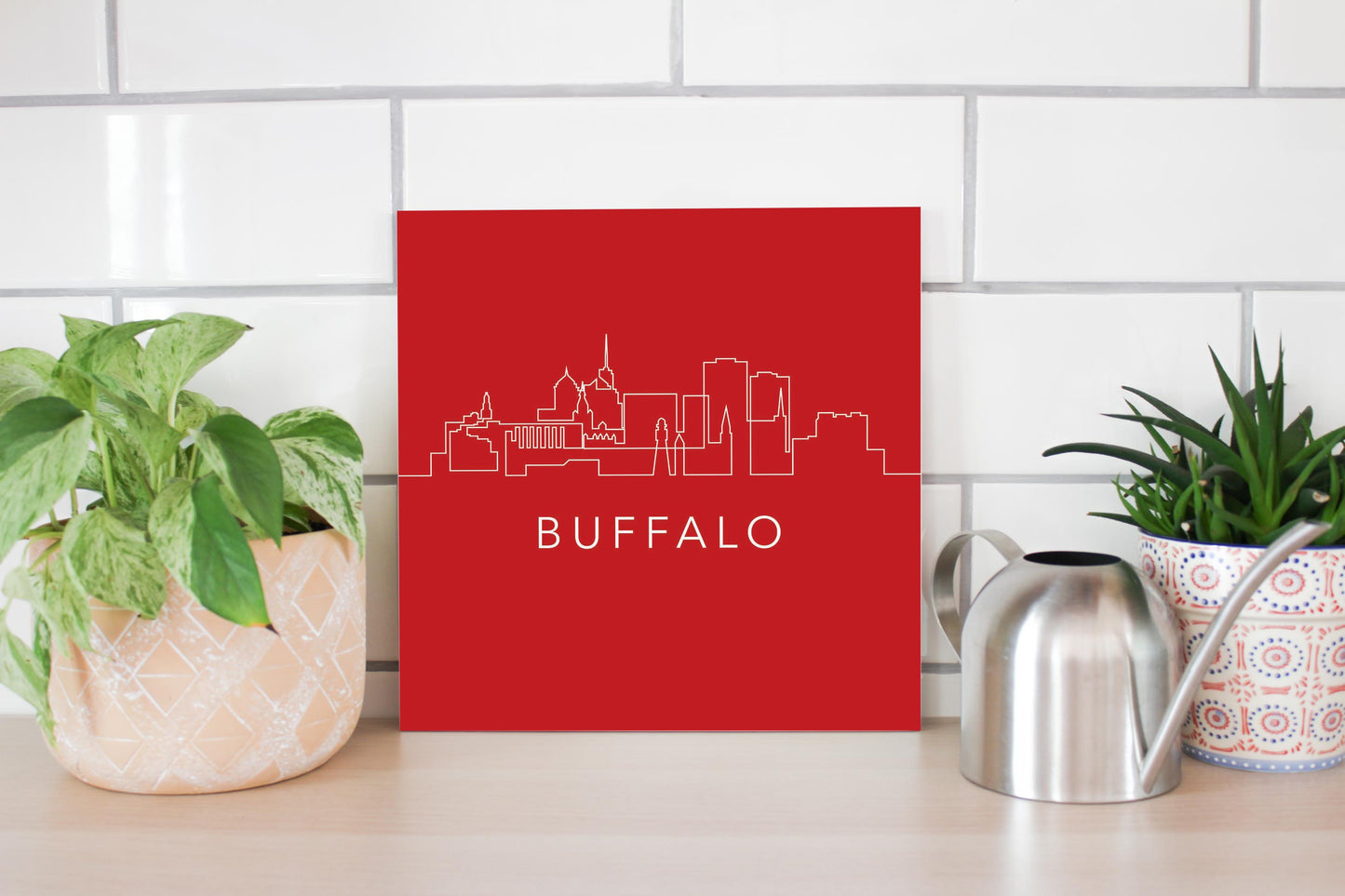 Red White And Blue New York Buffalo Skyline | Wood Sign | Eaches | Min 2