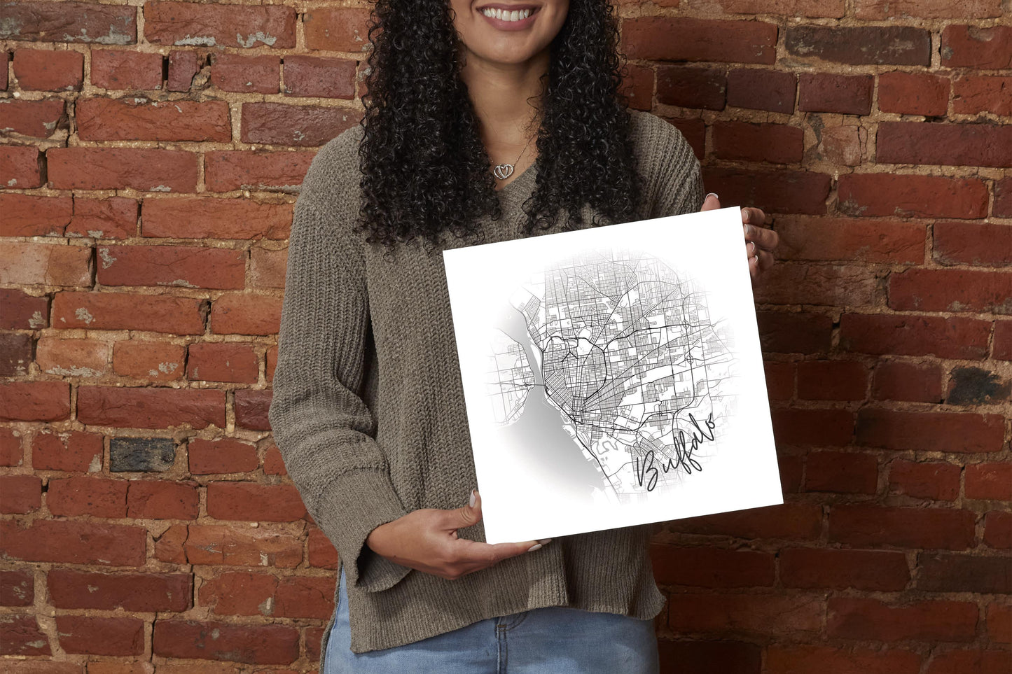 Minimalistic B&W New York Buffalo Faded Circle Map | Wood Sign | Eaches | Min 2