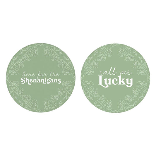 Sage Green Shamrock Funny Sayings | Absorbent Car Coasters | Set of 2 | Min 4