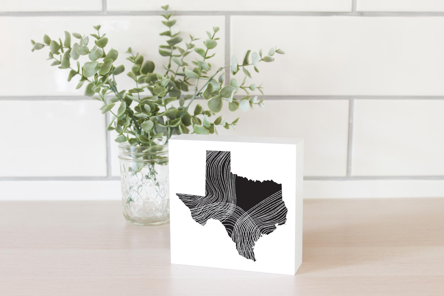 Modern Texas State Shape With Fluid Lines | Wood Block | Eaches | Min 4