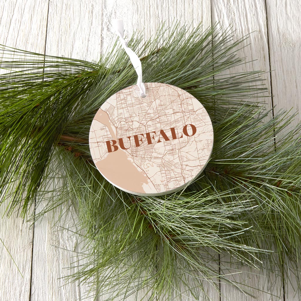 Modern Minimalist New York Buffalo Map| Wood Ornament | Eaches | Min 6