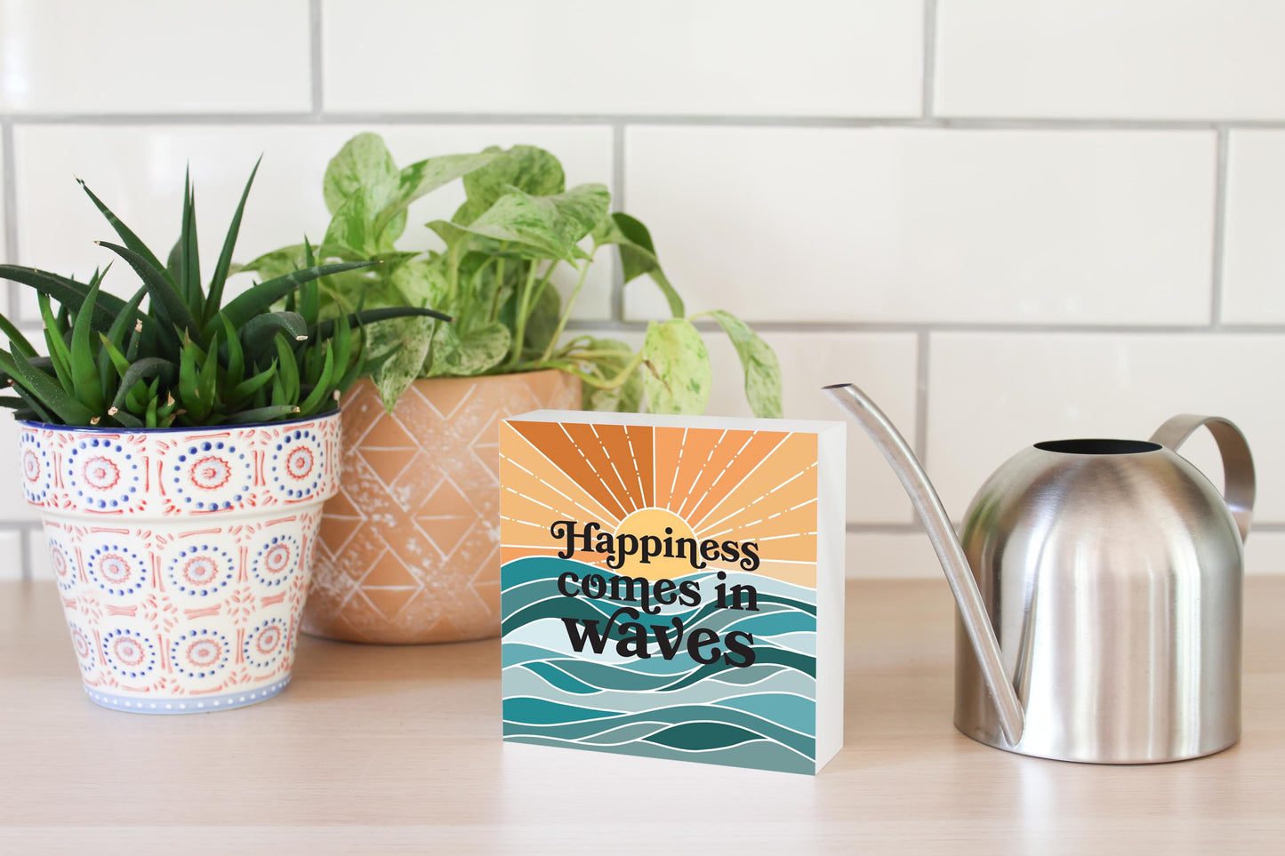 Happiness Comes In Waves | Wood Block | Eaches | Min 4