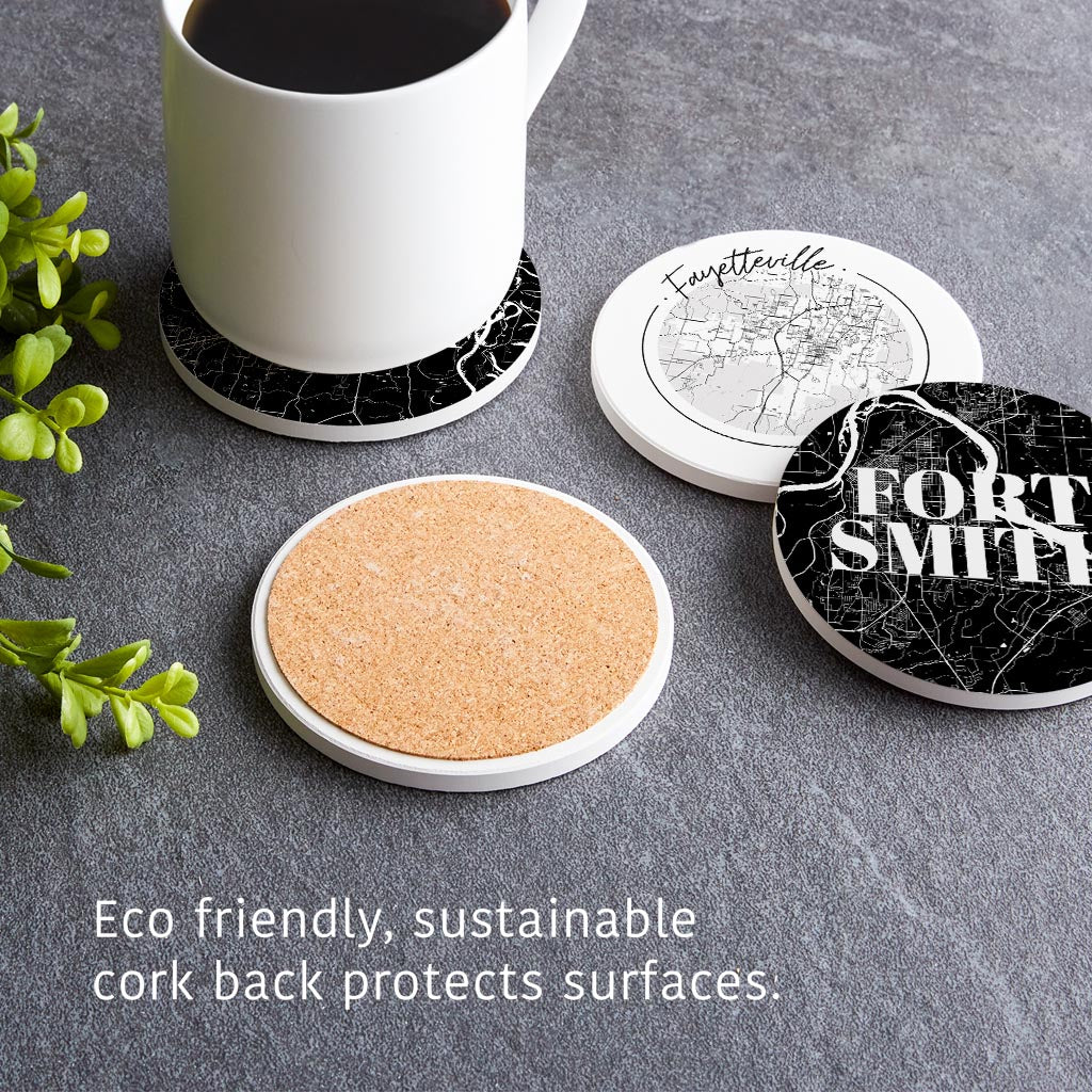 B&W Minimalist Arkansas Maps | Absorbent Coasters | Set of 4 | Min 2