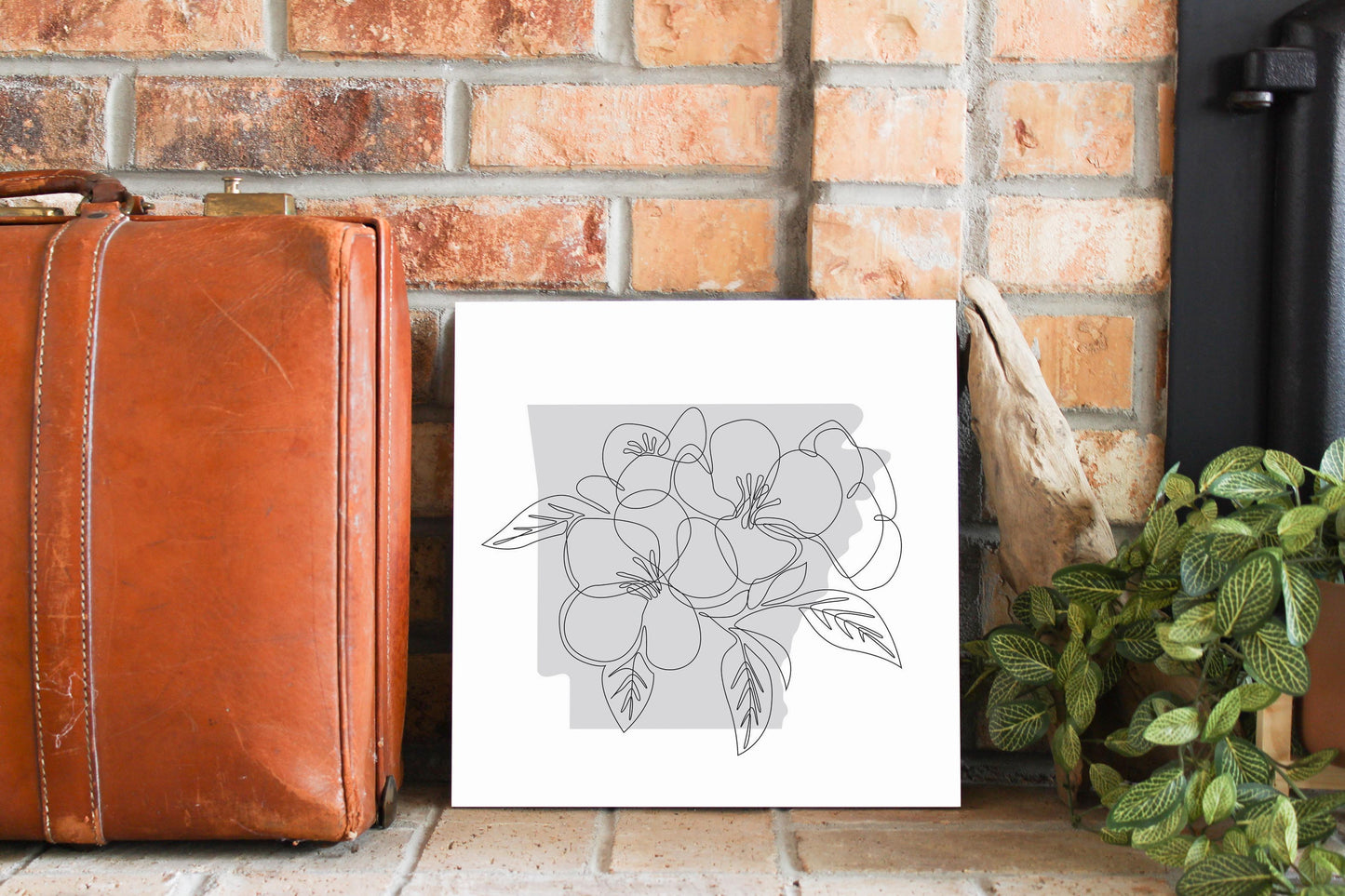 B&W Minimalist Arkansas Single Line Apple Blossoms | Wood Sign | Eaches | Min 2