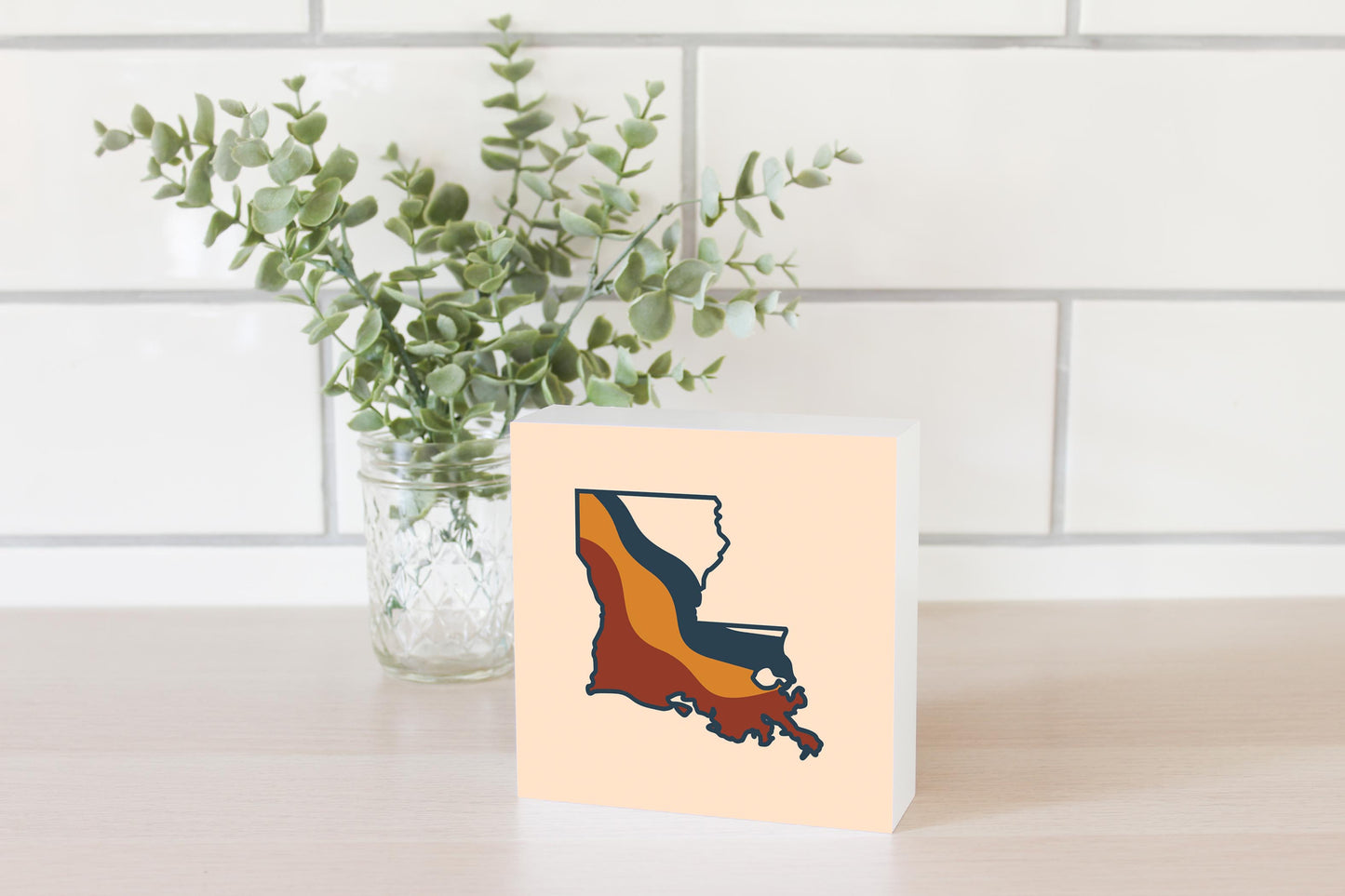 Modern Minimalist Louisiana Retro State Shape | Wood Block | Eaches | Min 4
