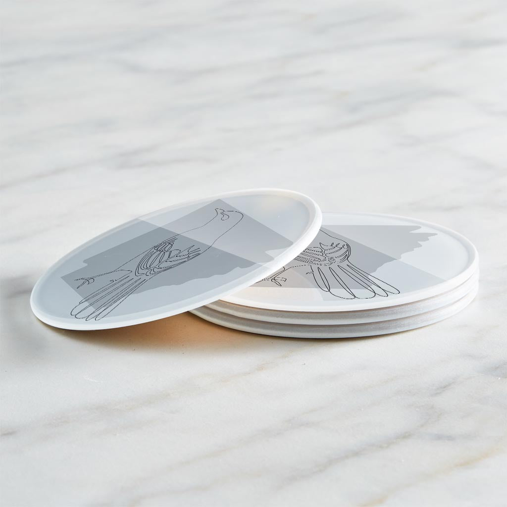 B&W Minimalist Arkansas Single Line Bird | Hi-Def Glass Coasters | Set of 4 | Min 2
