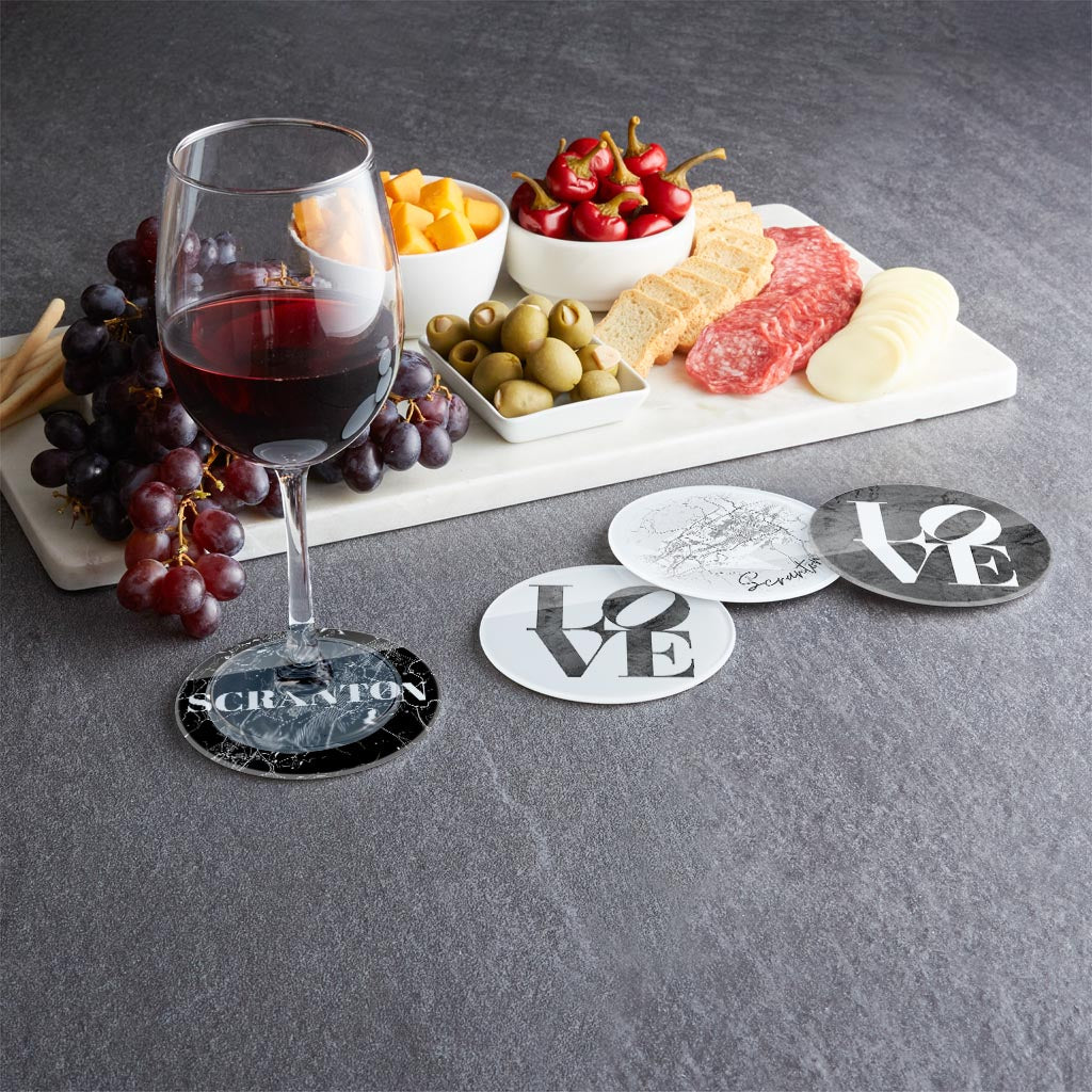 Minimalistic B&W Pennsylvania Scranton Maps Love | Hi-Def Glass Coasters | Set of 4 | Min 2
