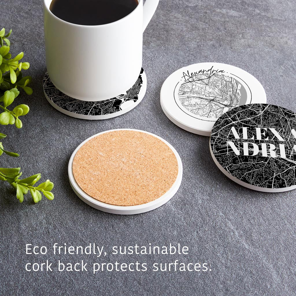 Minimalistic B&W Virginia Alexandria Maps | Absorbent Coasters | Set of 4 | Min 2