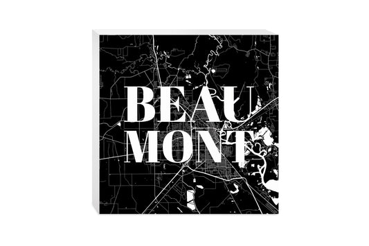 Minimalistic B&W Texas Beaumont Map | Wood Block | Eaches | Min 2
