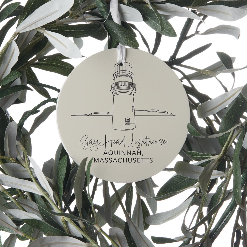 Cream Gay Head Lighthouse| Wood Ornament | Eaches | Min 6