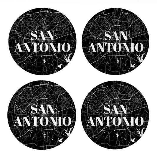 Minimalistic B&W Texas San Antonio Map | Absorbent Coasters | Set of 4 | Min 2