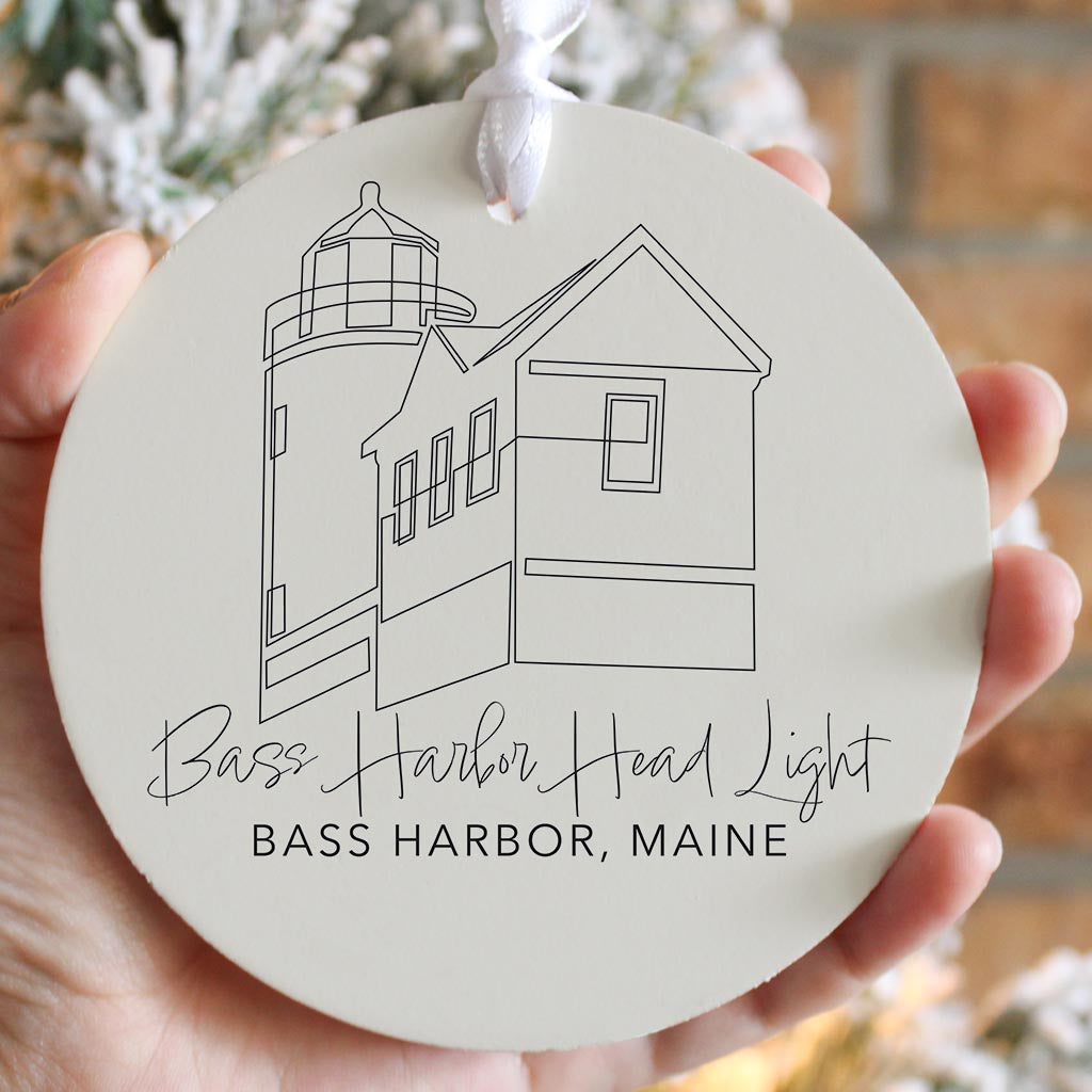Cream Bass Harbor Head Light| Wood Ornament | Eaches | Min 6