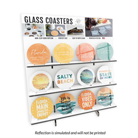 Florida 1 Theme Circle Glass Coaster Loaded Display POP Min of 1