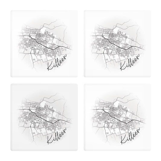 Minimalistic B&W Texas Killeen Circle Map | Absorbent Coasters | Set of 4 | Min 2