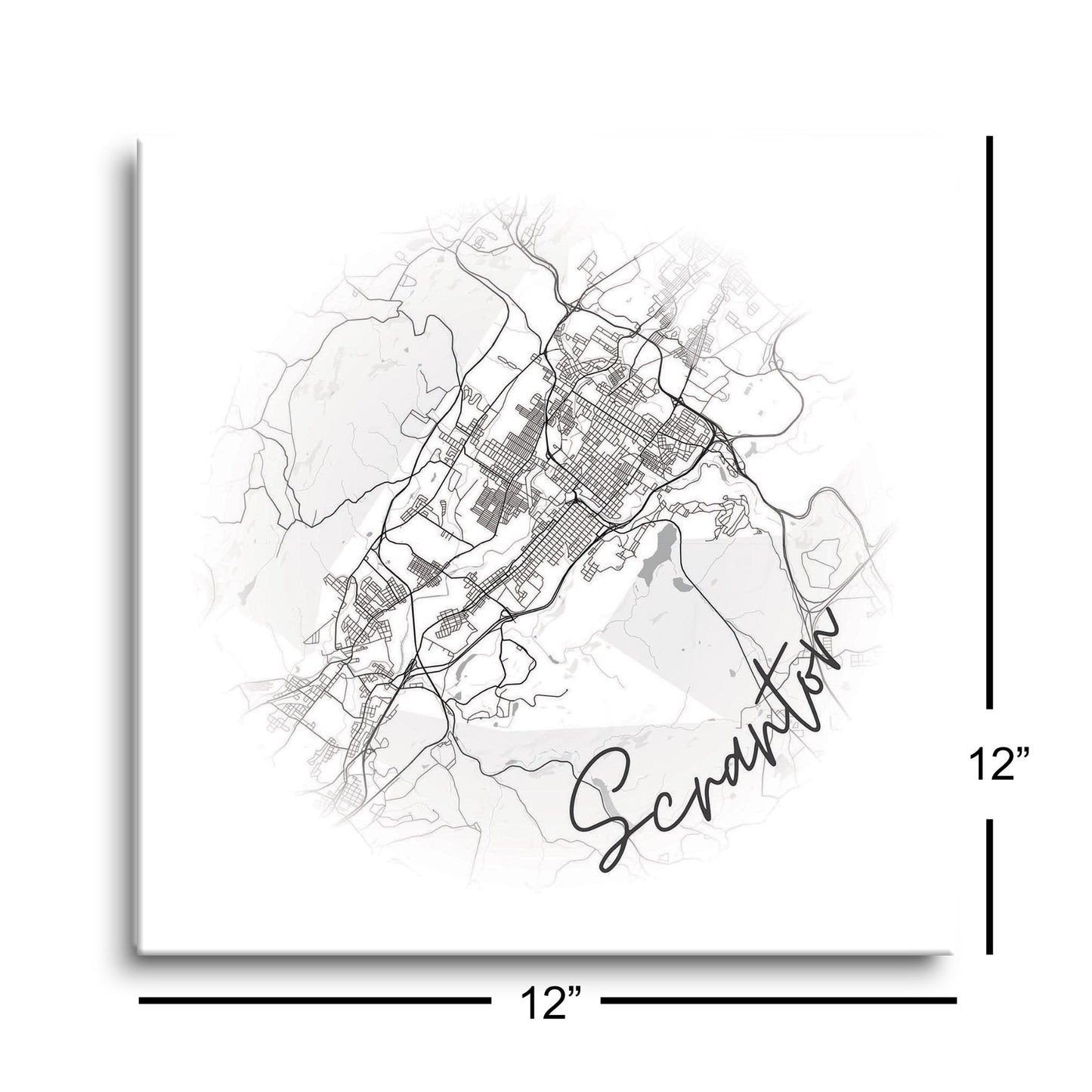 Minimalistic B&W Pennsylvania Scranton Circle Map | Hi-Def Glass Art | Eaches | Min 1