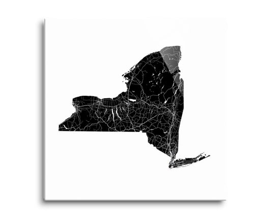 Minimalistic B&W New York State With Map | Hi-Def Glass Art | Eaches | Min 2