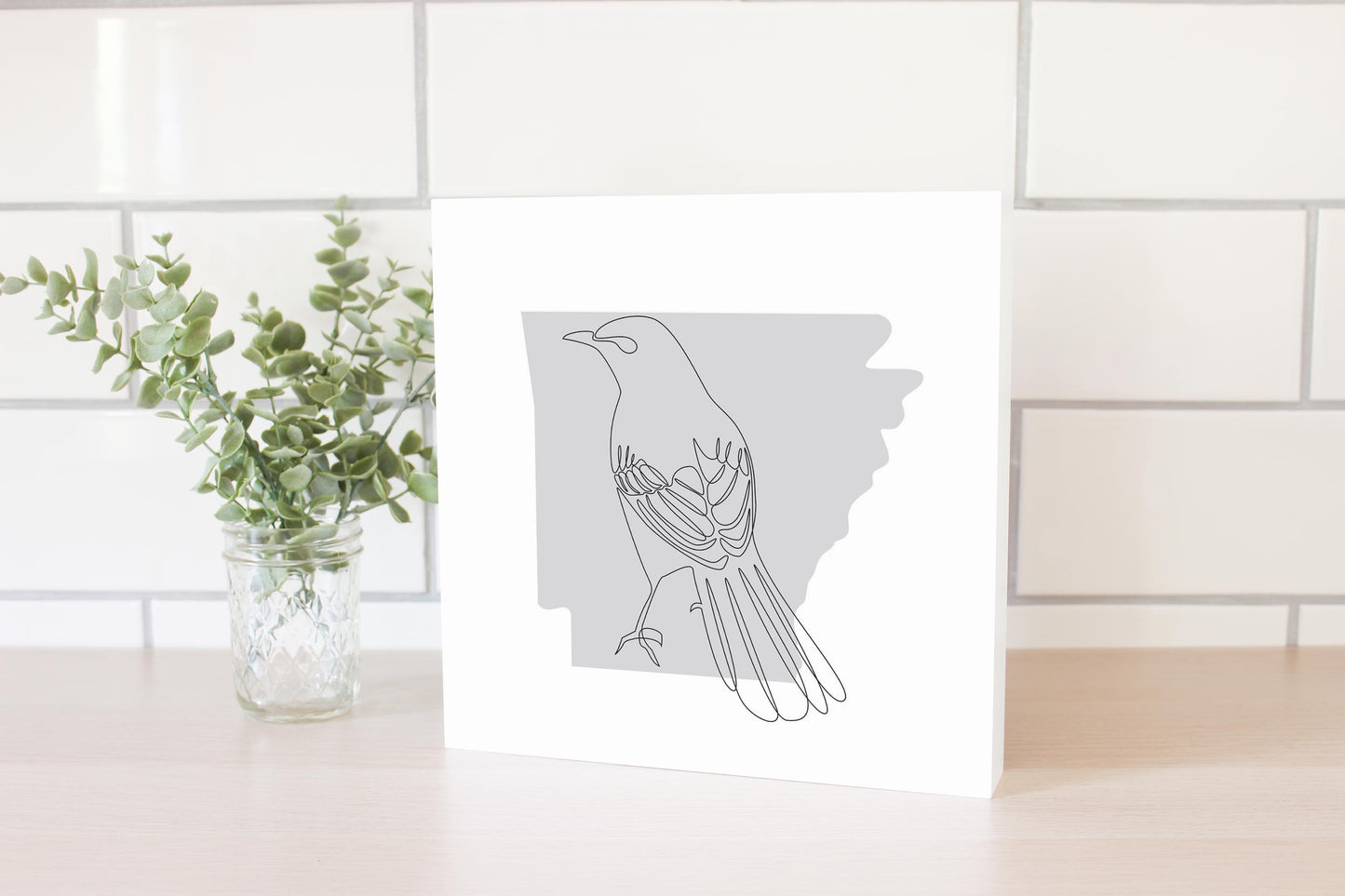 B&W Minimalist Arkansas Single Line Bird | Wood Block | Eaches | Min 2