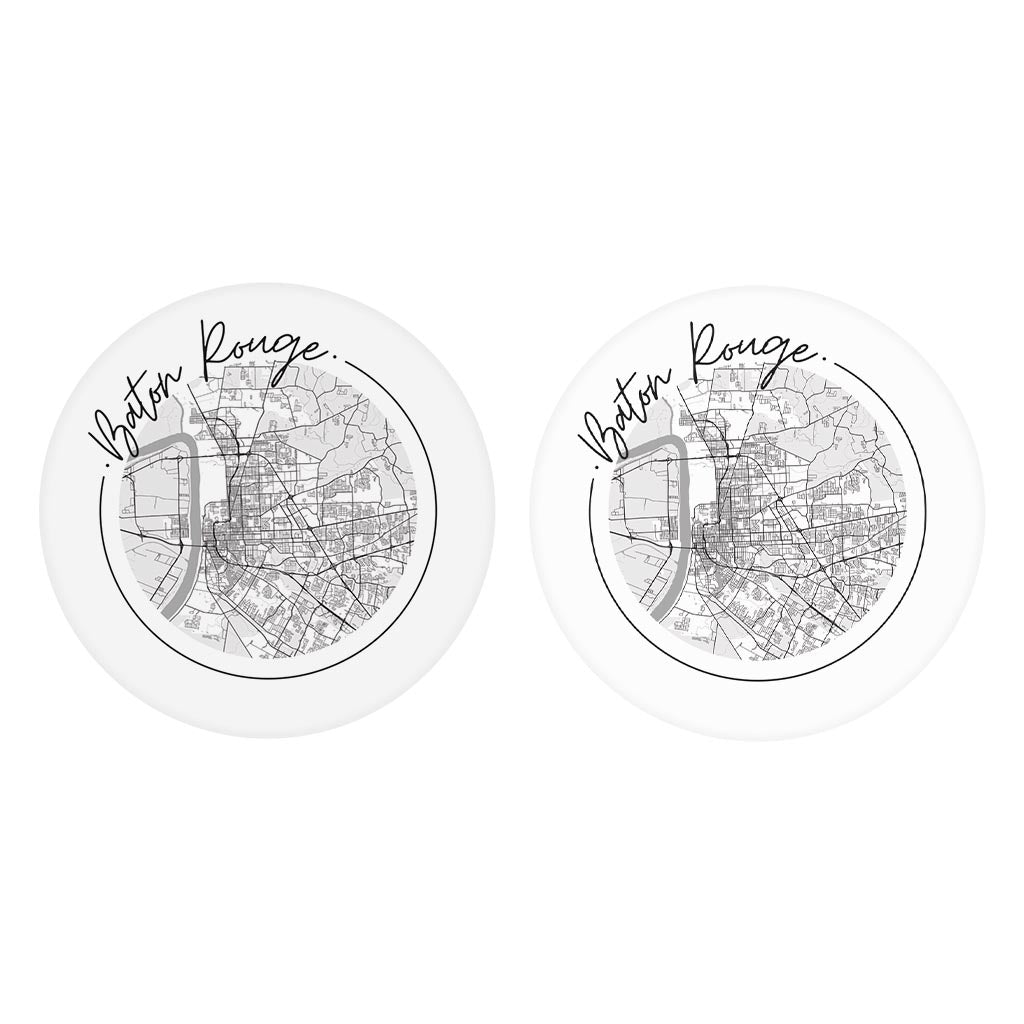 Minimalist B&W Louisiana Baton Rouge Circle Map| Absorbent Car Coasters | Set of 2 | Min 4