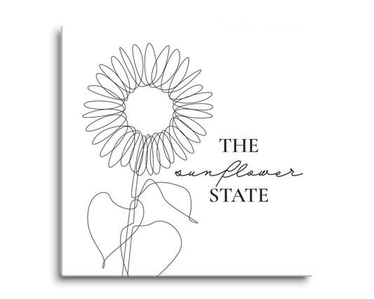 Minimalist B&W Kansas Sunflower Line Drawing | Hi-Def Glass Art | Eaches | Min 2