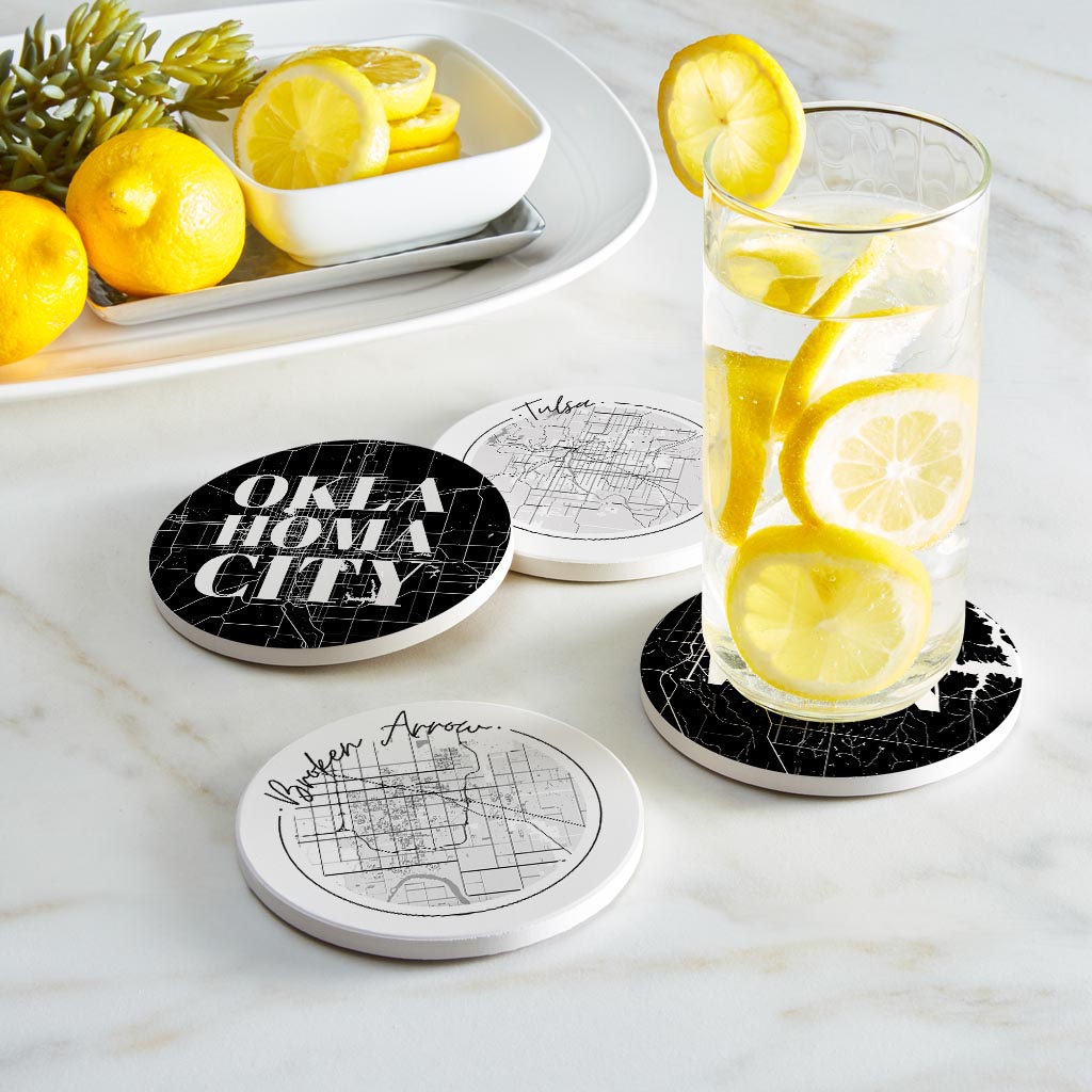 Modern Black White Oklahoma Set | Absorbent Coasters | Set of 4 | Min 2