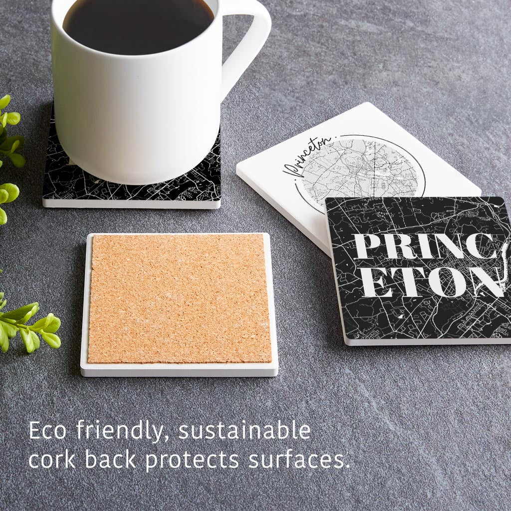 Minimalistic B&W New Jersey Princeton Maps | Absorbent Coasters | Set of 4 | Min 2