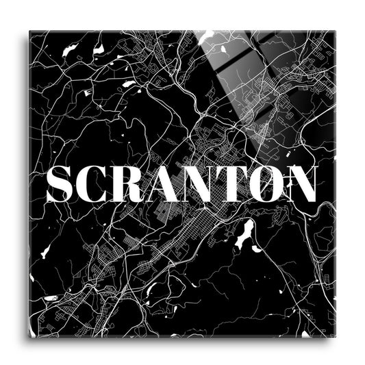Minimalistic B&W Pennsylvania Scranton Map | Hi-Def Glass Art | Eaches | Min 1