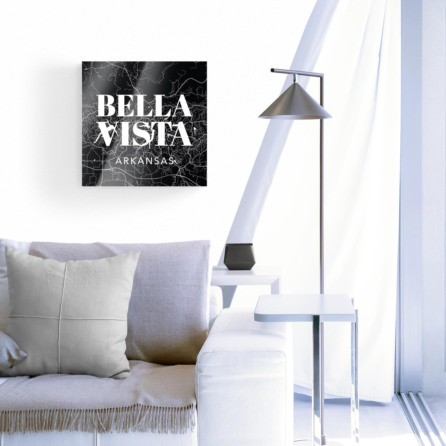 Minimalist B&W Arkansas Bella Vista Map State | Hi-Def Glass Art | Eaches | Min 1