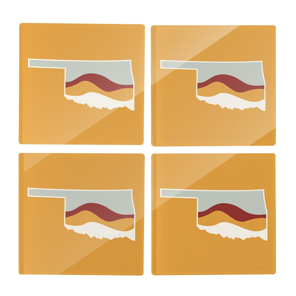 Modern Minimalist Oklahoma Orange Retro State Shape With Hills | Hi-Def Glass Coasters | Set of 4 | Min 2