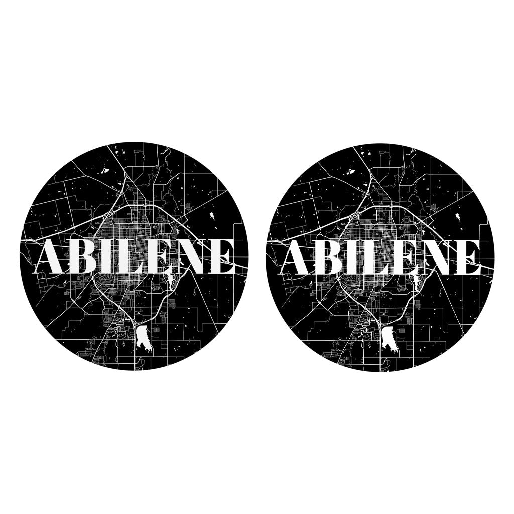 Minimalist B&W Texas Abilene Map | Absorbent Car Coasters | Set of 2 | Min 4