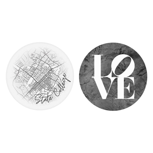 Minimalistic B&W Pennsylvania State College Circle Love| Absorbent Car Coasters | Set of 2 | Min 4