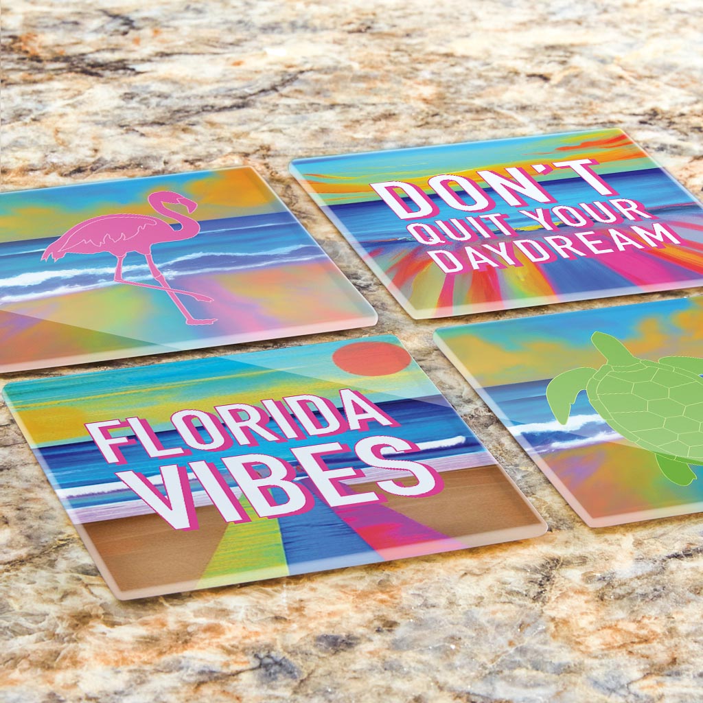 Bright Florida Beach | Hi-Def Glass Coasters | Set of 4 | Min 2