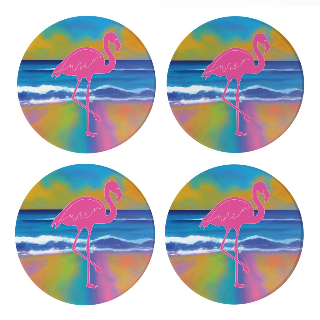 Florida Pink Flamingo Icon| Absorbent Coasters | Set of 4 | Min 2