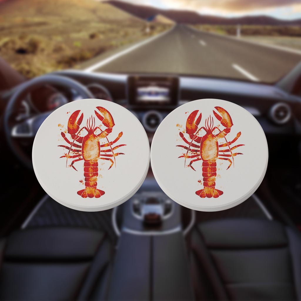 East Coast Water Color Lobster| Absorbent Car Coasters | Set of 2 | Min 4