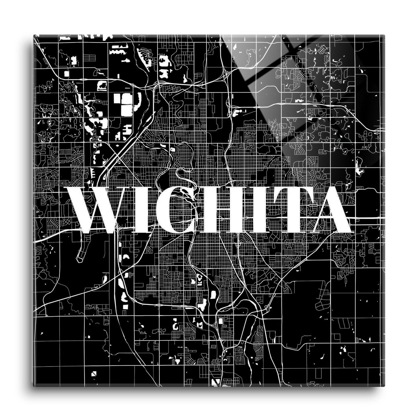 Minimalist B&W Kansas Wichita Map | Hi-Def Glass Art | Eaches | Min 1