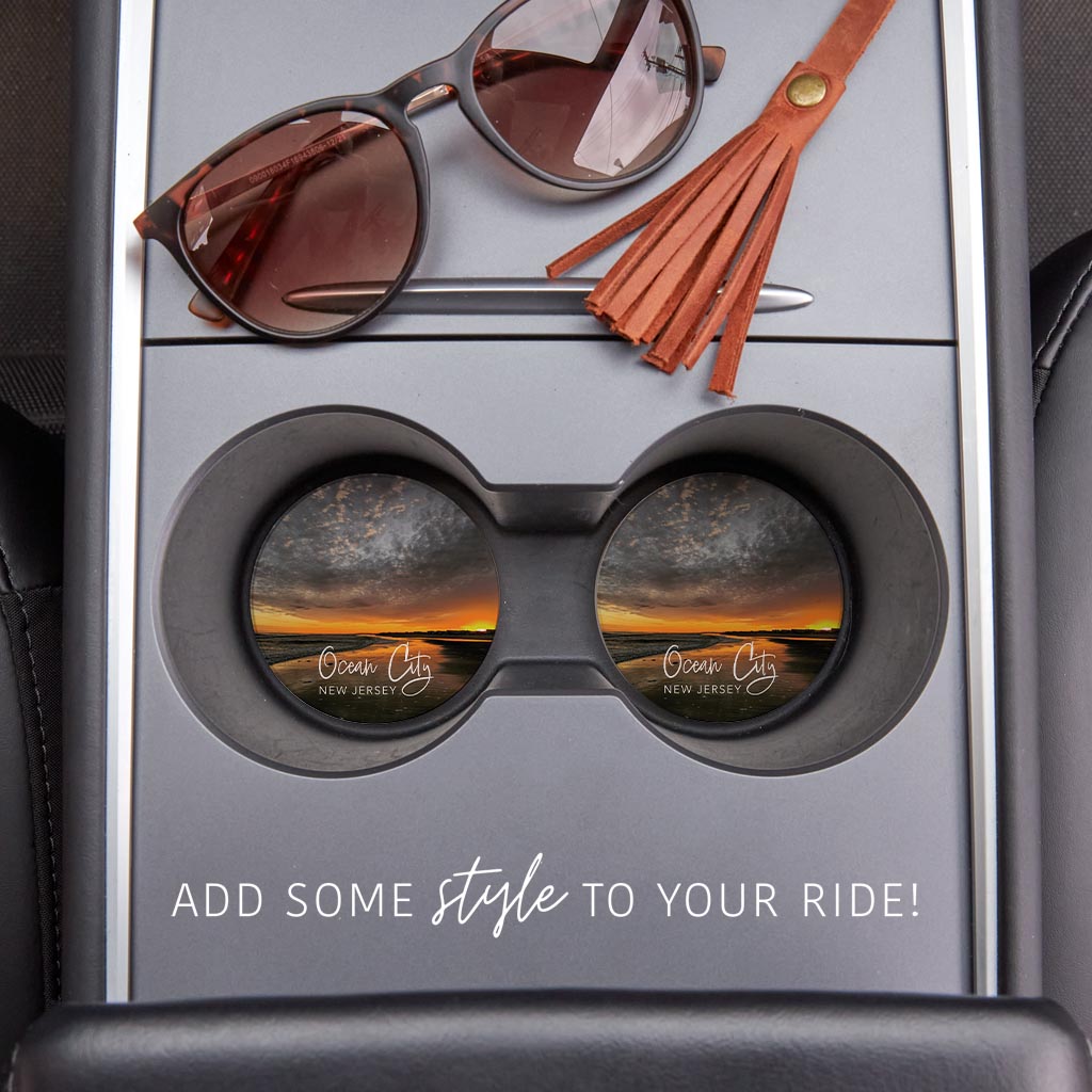 OCNJ Photo With Text | Absorbent Car Coasters | Set of 2 | Min 4