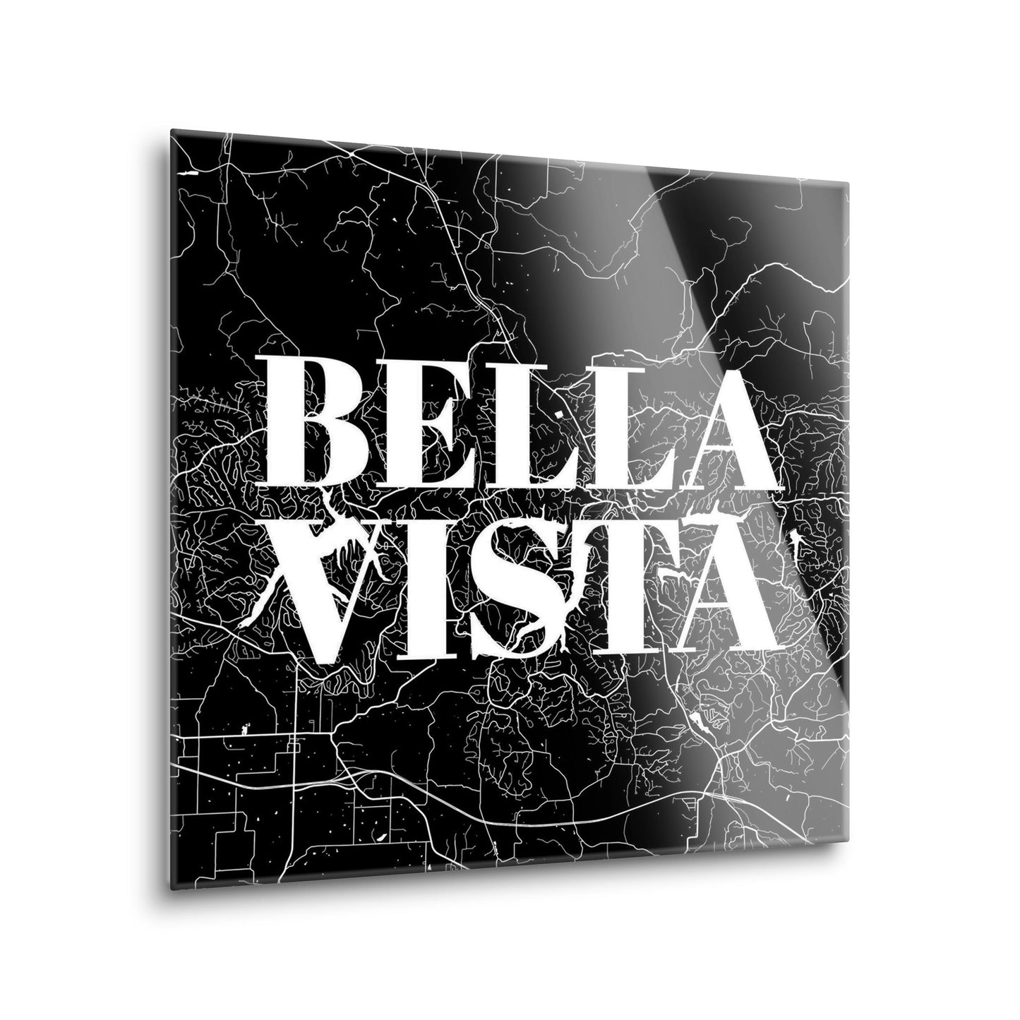 Minimalist B&W Arkansas Bella Vista Map | Hi-Def Glass Art | Eaches | Min 2