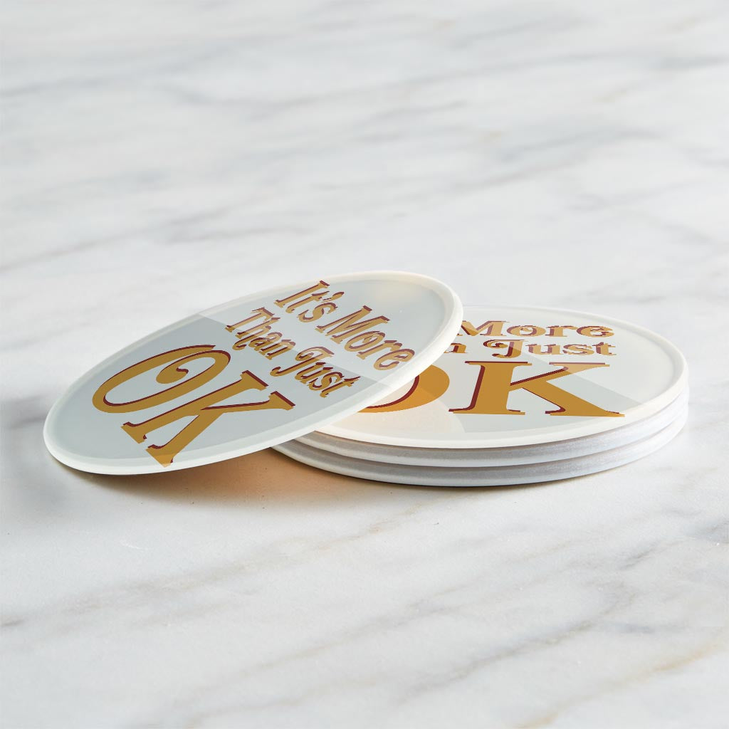 Modern Minimalist Oklahoma More Than Just Ok | Hi-Def Glass Coasters | Set of 4 | Min 2
