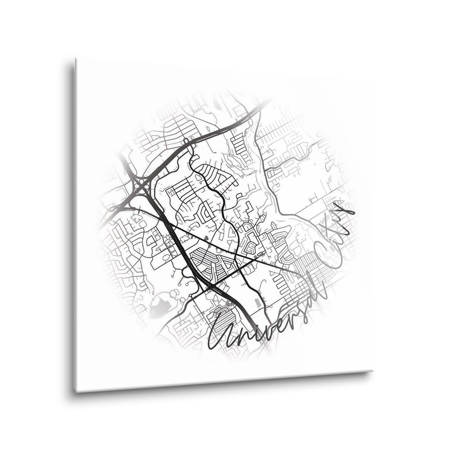 Minimalistic B&W Texas Universal City Circle Map | Hi-Def Glass Art | Eaches | Min 2