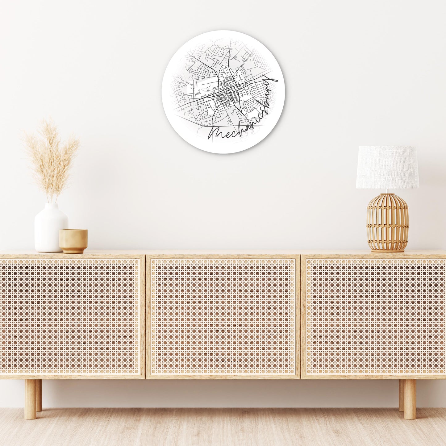Minimalistic B&W Pennsylvania Mechanicsburg Circle Map | Wood Sign | Eaches | Min 1