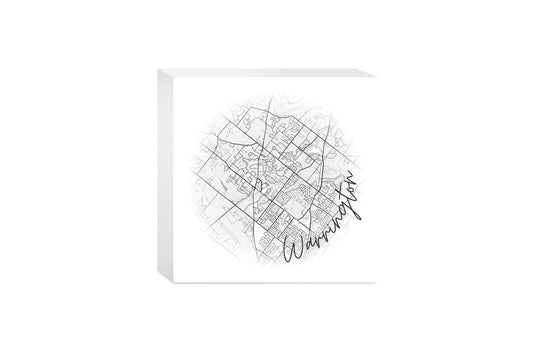Minimalistic B&W Pennsylvania Warrington Circle Map | Wood Block | Eaches | Min 4