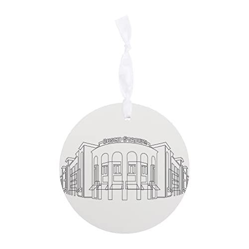 Minimalist B&W Missouri Busch Stadium Line Drawing Joyride Home Decor Ornament 4 Inch Wooden Round Ornament With White Ribbon Christmas Decor Gift Tag Artist Designed| Wood Ornament | Eaches | Min 6