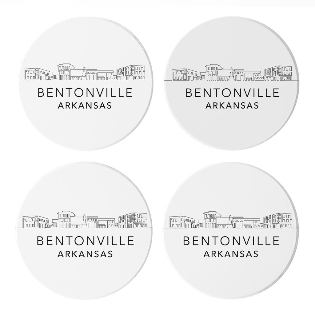 Minimalist B&W Arkansas Bentonville Skyline State | Absorbent Coasters | Set of 4 | Min 2
